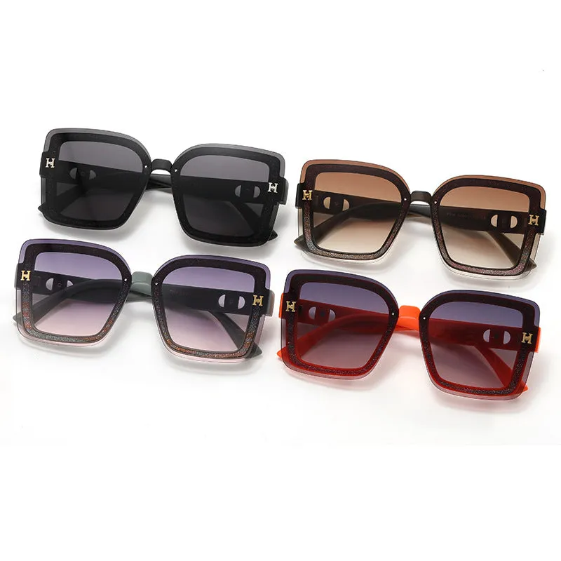 2023 New H Letter Square Frame Sunglasses Women's Fashion Trendy Sunglasses High-end Ins Internet Celebrity Douyin Same Style