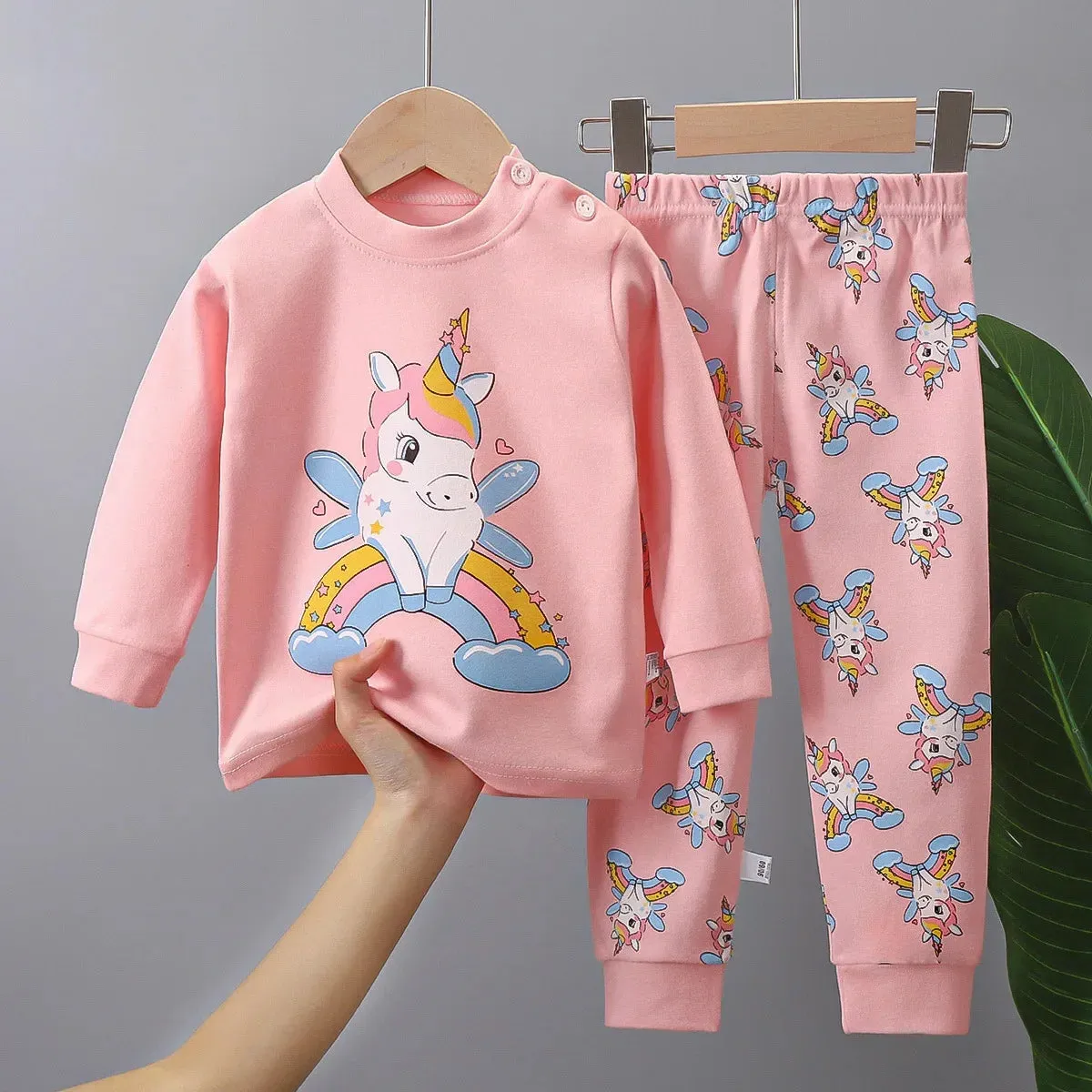 2023 New Kids Boys Girls Pajama Sets Cartoon Print Long Sleeve Cute T-Shirt Tops with Pants Toddler Baby Autumn Sleeping Clothes