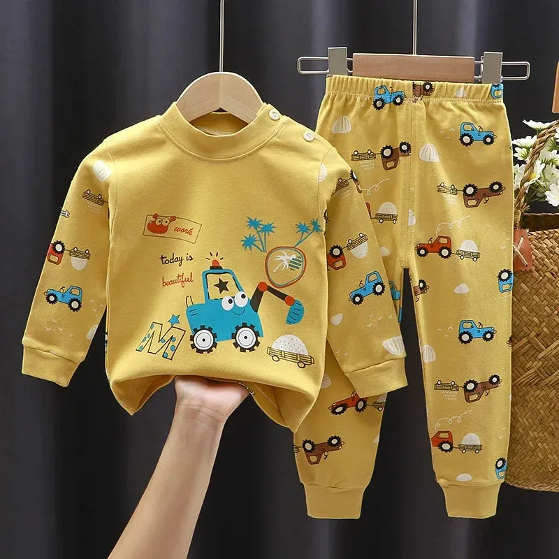 2023 New Kids Boys Girls Pajama Sets Cartoon Print Long Sleeve Cute T-Shirt Tops with Pants Toddler Baby Autumn Sleeping Clothes