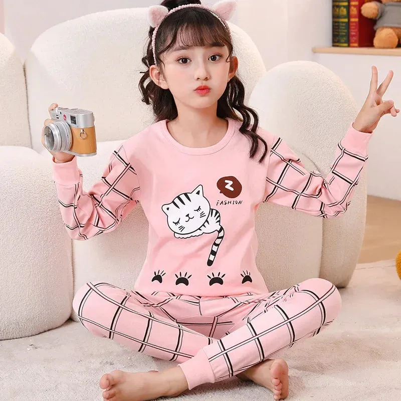 2024 Children's Pajamas Set Cartoon Cattle Kids Sleepwear Baby Boys Clothes Sleep Suit Cotton Pyjamas Infant Nightwear For Girls