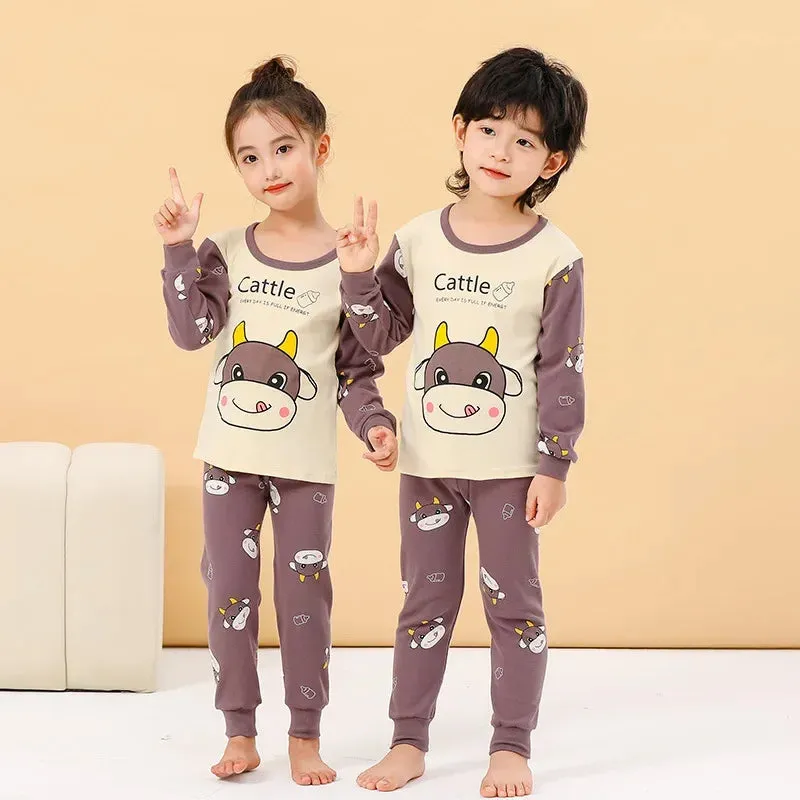 2024 Children's Pajamas Set Cartoon Cattle Kids Sleepwear Baby Boys Clothes Sleep Suit Cotton Pyjamas Infant Nightwear For Girls