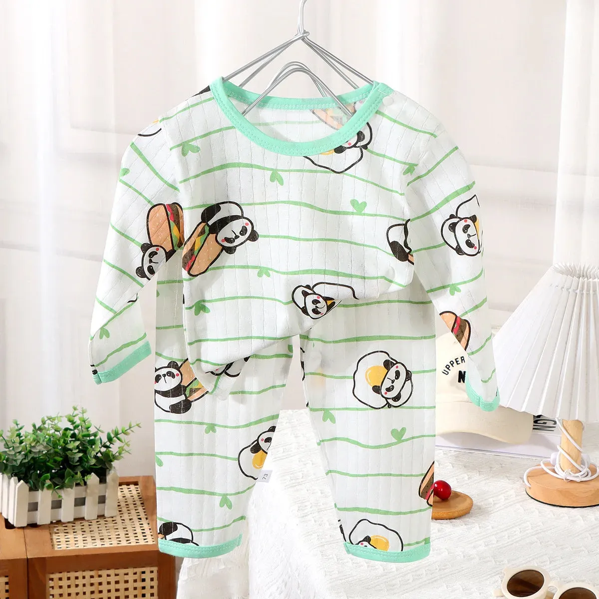 2024 New Baby Cotton Home Clothes Children's Class Suit Boys Girls Nine-quarter Sleeve Pajamas Kids Long T-shirt   Pants