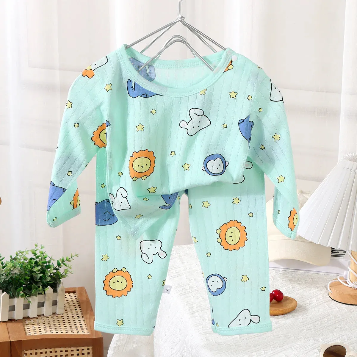 2024 New Baby Cotton Home Clothes Children's Class Suit Boys Girls Nine-quarter Sleeve Pajamas Kids Long T-shirt   Pants