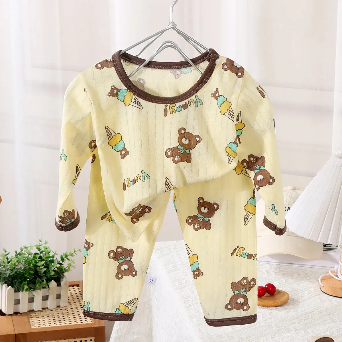 2024 New Baby Cotton Home Clothes Children's Class Suit Boys Girls Nine-quarter Sleeve Pajamas Kids Long T-shirt   Pants