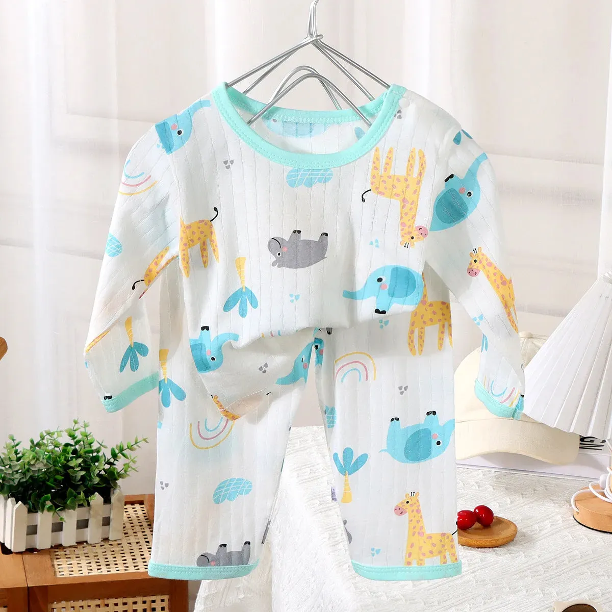 2024 New Baby Cotton Home Clothes Children's Class Suit Boys Girls Nine-quarter Sleeve Pajamas Kids Long T-shirt   Pants