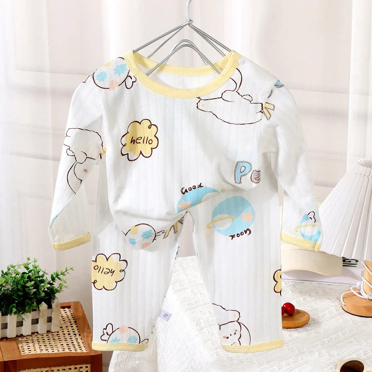 2024 New Baby Cotton Home Clothes Children's Class Suit Boys Girls Nine-quarter Sleeve Pajamas Kids Long T-shirt   Pants