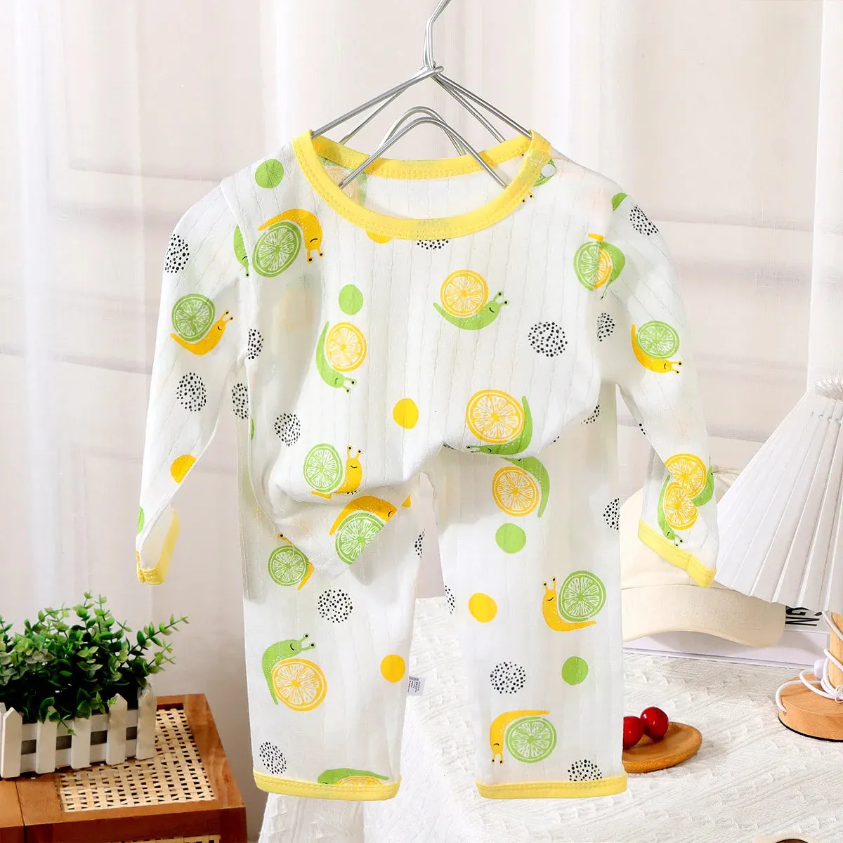 2024 New Baby Cotton Home Clothes Children's Class Suit Boys Girls Nine-quarter Sleeve Pajamas Kids Long T-shirt   Pants