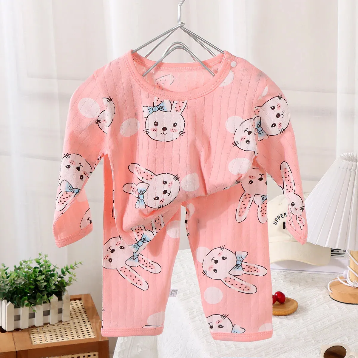 2024 New Baby Cotton Home Clothes Children's Class Suit Boys Girls Nine-quarter Sleeve Pajamas Kids Long T-shirt   Pants