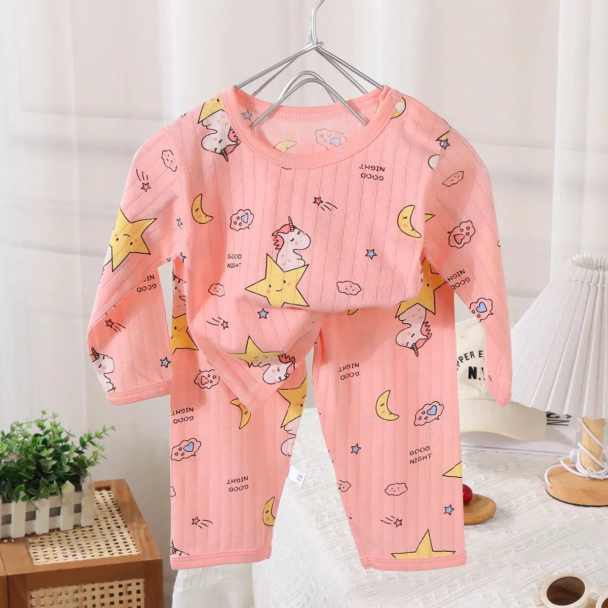 2024 New Baby Cotton Home Clothes Children's Class Suit Boys Girls Nine-quarter Sleeve Pajamas Kids Long T-shirt   Pants