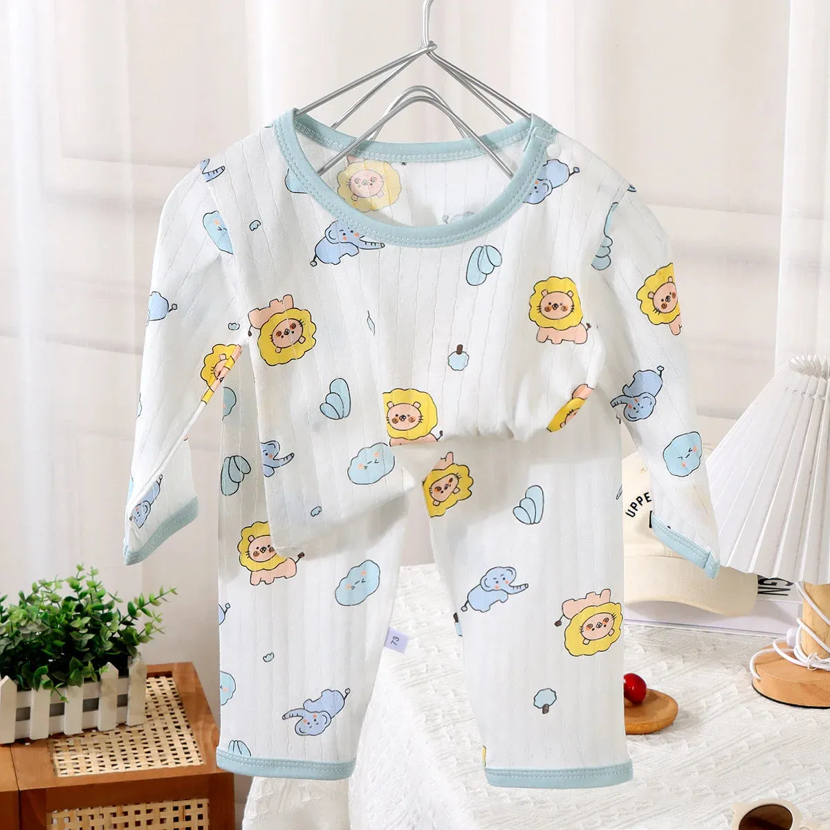 2024 New Baby Cotton Home Clothes Children's Class Suit Boys Girls Nine-quarter Sleeve Pajamas Kids Long T-shirt   Pants