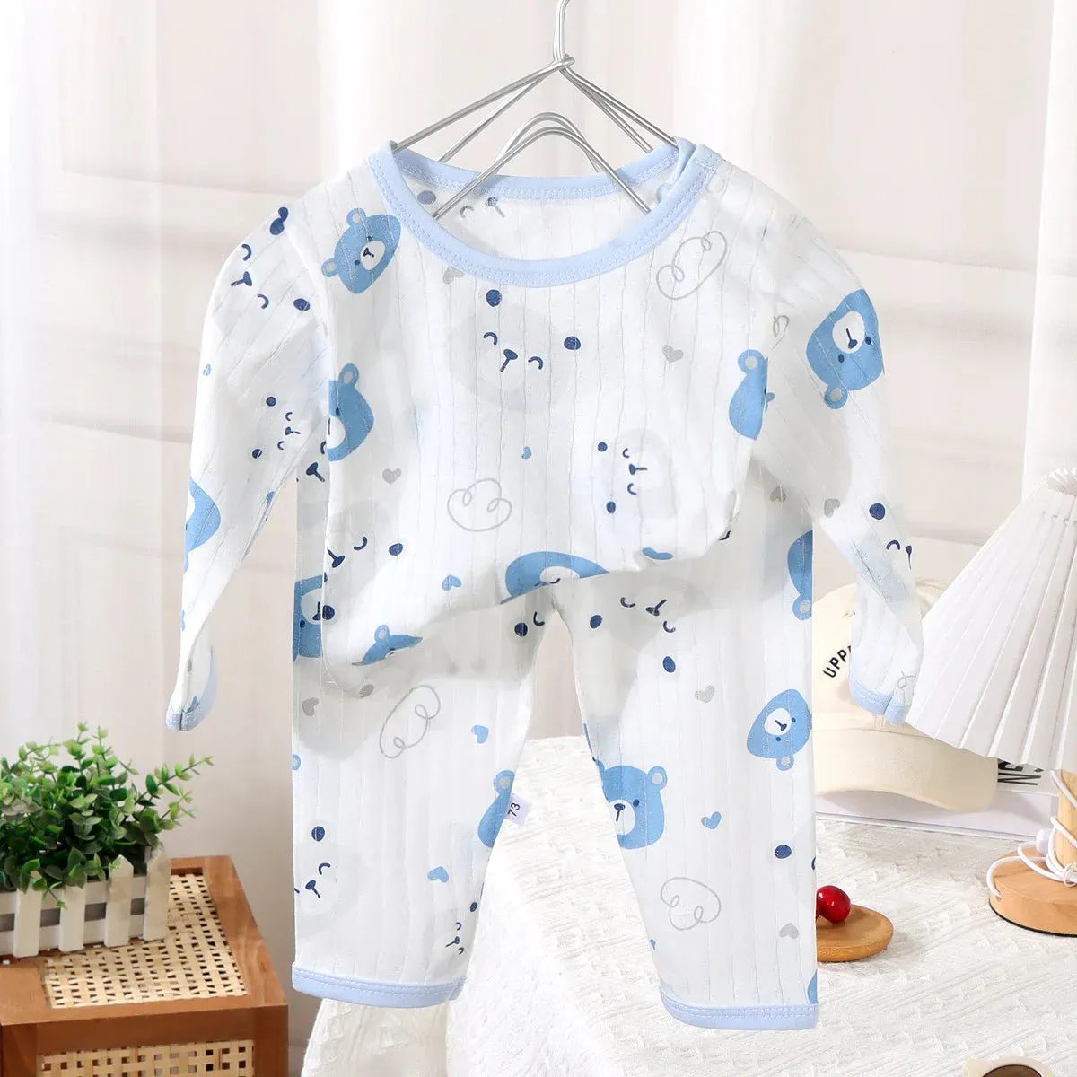 2024 New Baby Cotton Home Clothes Children's Class Suit Boys Girls Nine-quarter Sleeve Pajamas Kids Long T-shirt   Pants