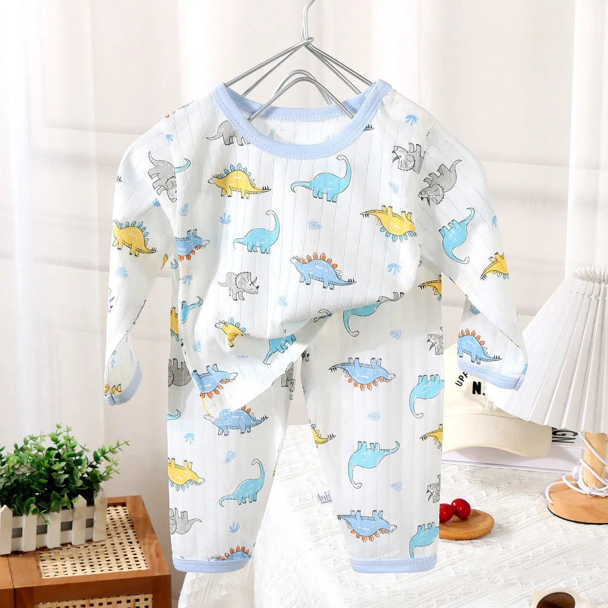 2024 New Baby Cotton Home Clothes Children's Class Suit Boys Girls Nine-quarter Sleeve Pajamas Kids Long T-shirt   Pants