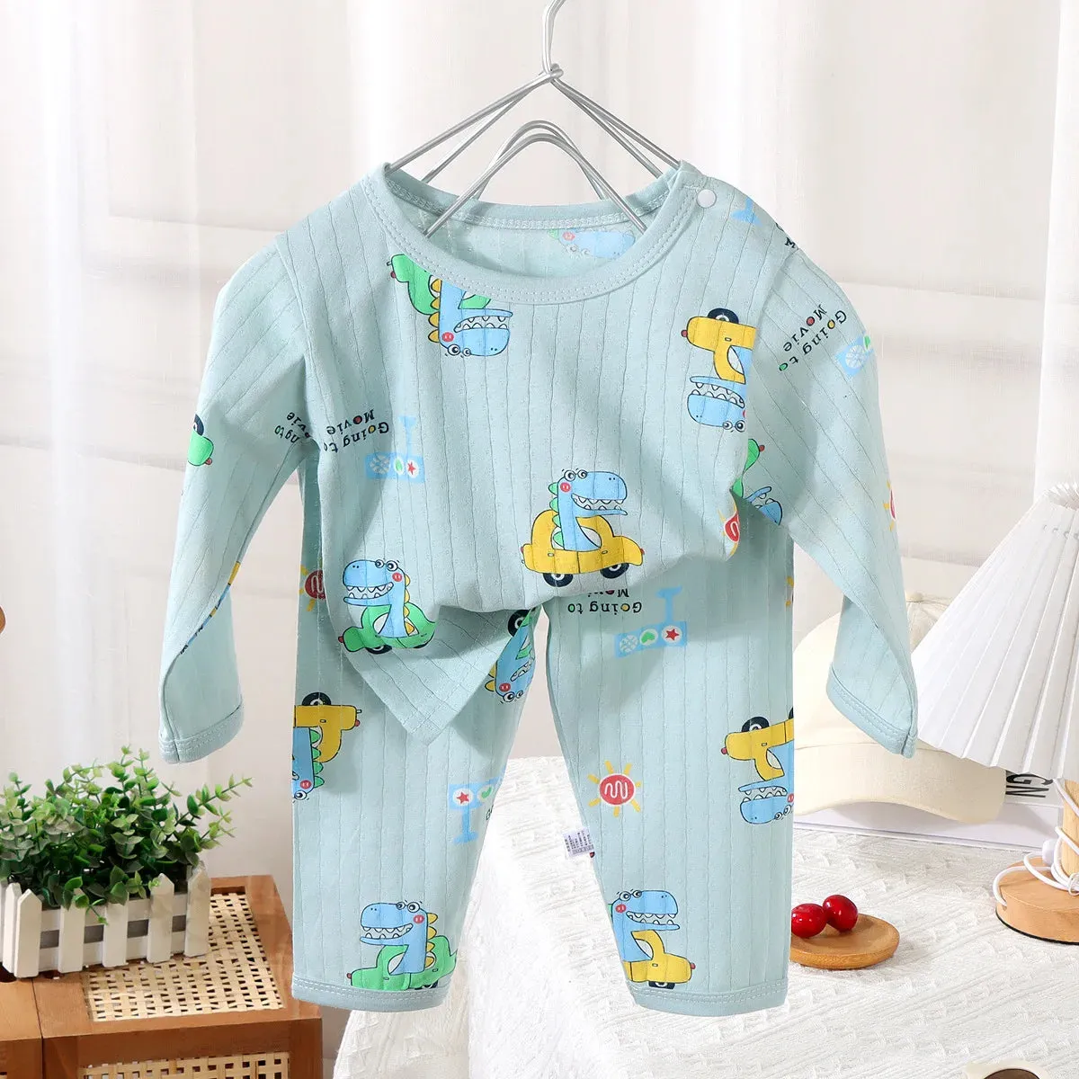 2024 New Baby Cotton Home Clothes Children's Class Suit Boys Girls Nine-quarter Sleeve Pajamas Kids Long T-shirt   Pants