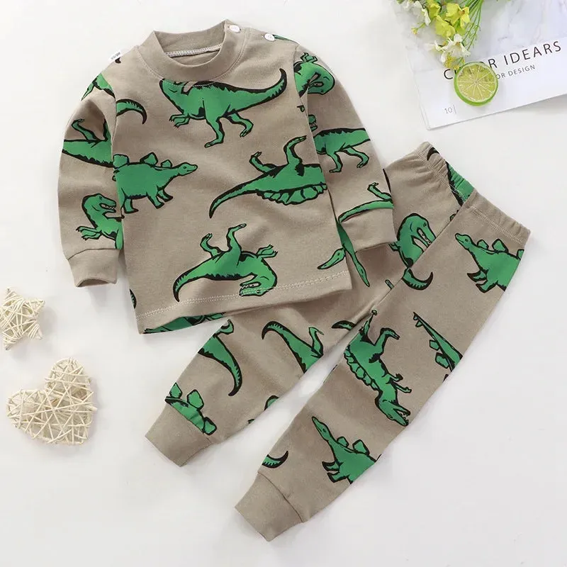 2024 New Kids Boys Girls Pajama Sets Cartoon Print Long Sleeve Cute T-Shirt Tops with Pants Toddler Baby Autumn Sleeping Clothes