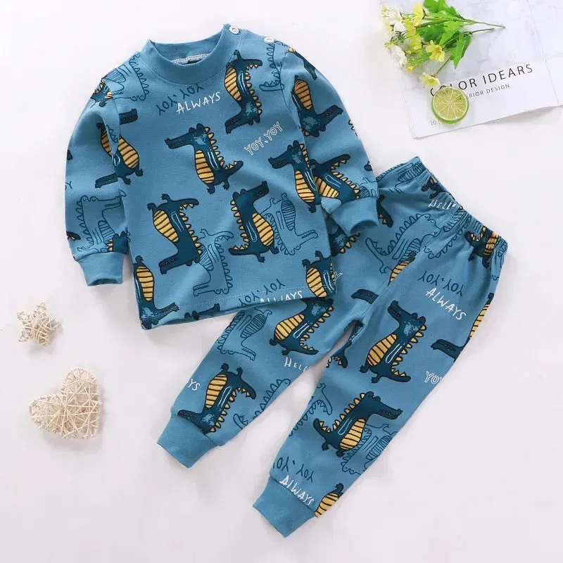 2024 New Kids Boys Girls Pajama Sets Cartoon Print Long Sleeve Cute T-Shirt Tops with Pants Toddler Baby Autumn Sleeping Clothes