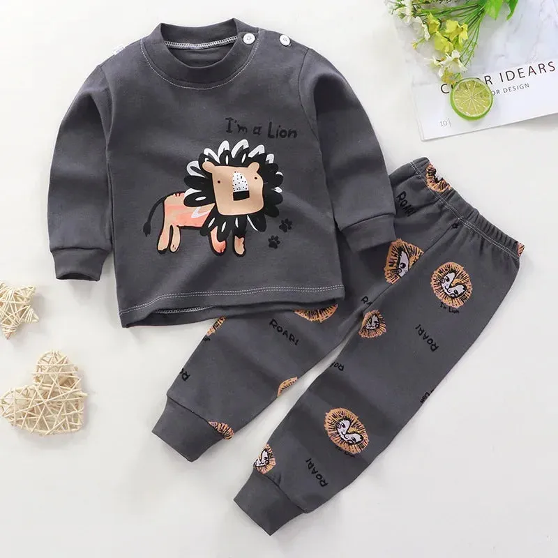 2024 New Kids Boys Girls Pajama Sets Cartoon Print Long Sleeve Cute T-Shirt Tops with Pants Toddler Baby Autumn Sleeping Clothes