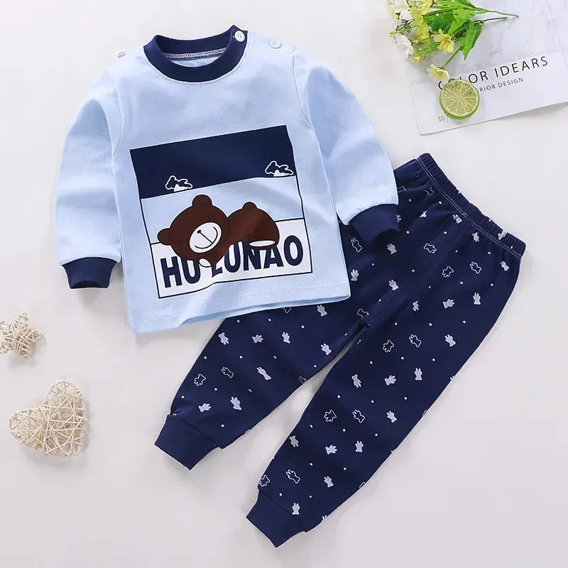 2024 New Kids Boys Girls Pajama Sets Cartoon Print Long Sleeve Cute T-Shirt Tops with Pants Toddler Baby Autumn Sleeping Clothes