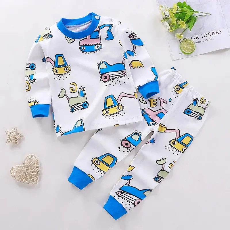 2024 New Kids Boys Girls Pajama Sets Cartoon Print Long Sleeve Cute T-Shirt Tops with Pants Toddler Baby Autumn Sleeping Clothes