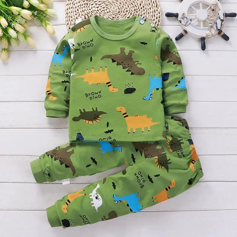 2024 Newborn Kids Boys Girls Pajama Sets Cartoon Long Sleeve Cute T-Shirt Tops with Pants Toddler Baby Autumn Sleeping Clothes