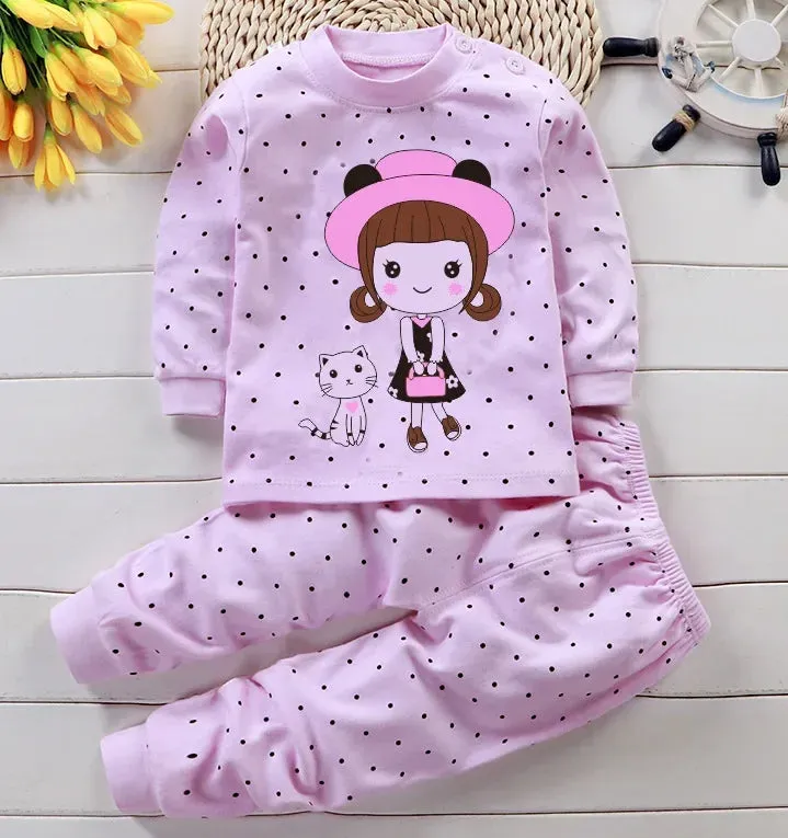 2024 Newborn Kids Boys Girls Pajama Sets Cartoon Long Sleeve Cute T-Shirt Tops with Pants Toddler Baby Autumn Sleeping Clothes