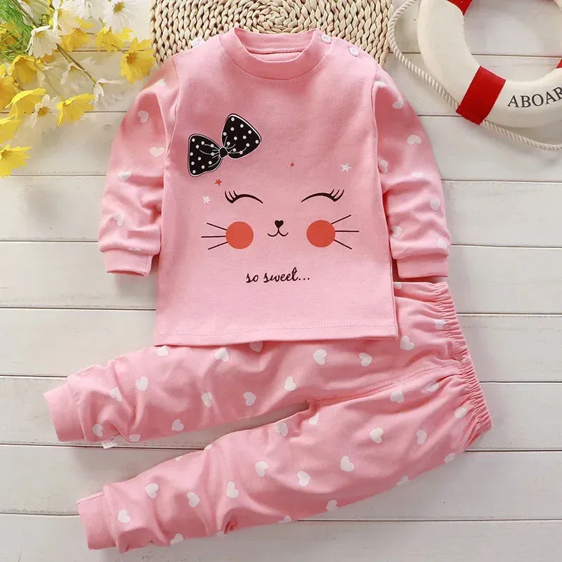 2024 Newborn Kids Boys Girls Pajama Sets Cartoon Long Sleeve Cute T-Shirt Tops with Pants Toddler Baby Autumn Sleeping Clothes