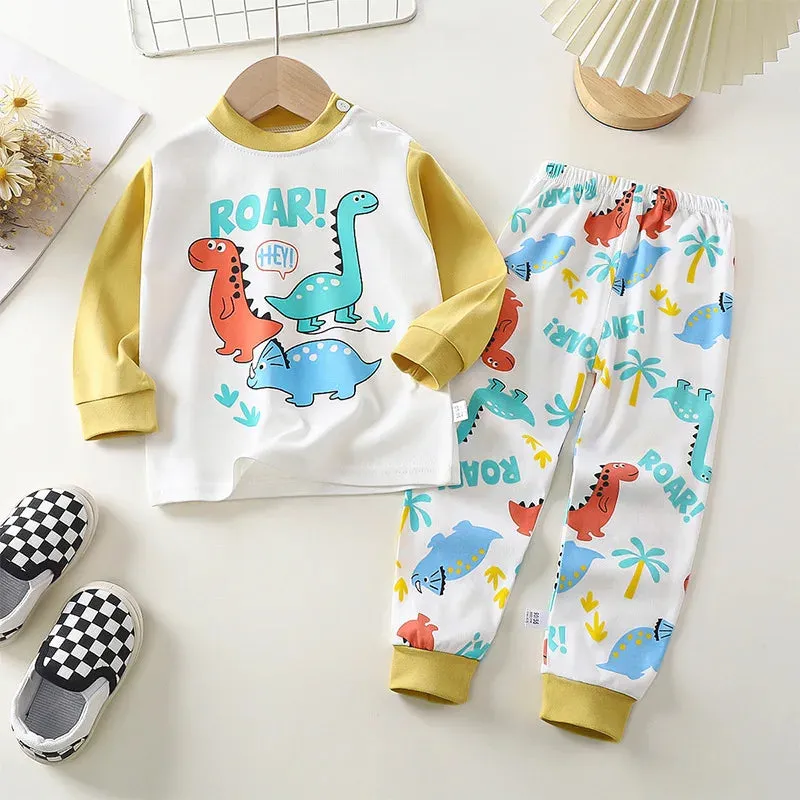 2024 Newborn Kids Boys Girls Pajama Sets Cartoon Long Sleeve Cute T-Shirt Tops with Pants Toddler Baby Autumn Sleeping Clothes