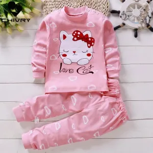 2024 Newborn Kids Boys Girls Pajama Sets Cartoon Long Sleeve Cute T-Shirt Tops with Pants Toddler Baby Autumn Sleeping Clothes