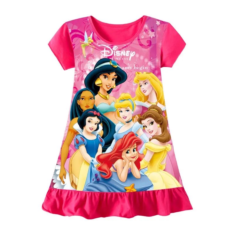 3-8Years New Summer Kids Cartoon Dress Sleepwear Mermaid Princess Belle Girls Printing Nightgowns Children Party Dresses Pajamas