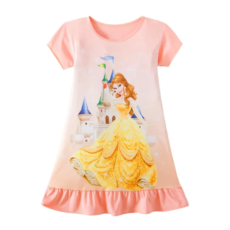 3-8Years New Summer Kids Cartoon Dress Sleepwear Mermaid Princess Belle Girls Printing Nightgowns Children Party Dresses Pajamas