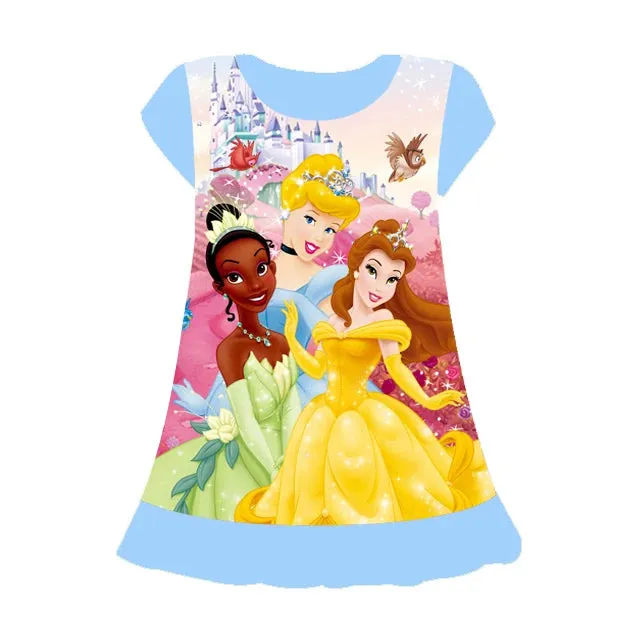 3-8Years New Summer Kids Cartoon Dress Sleepwear Mermaid Princess Belle Girls Printing Nightgowns Children Party Dresses Pajamas