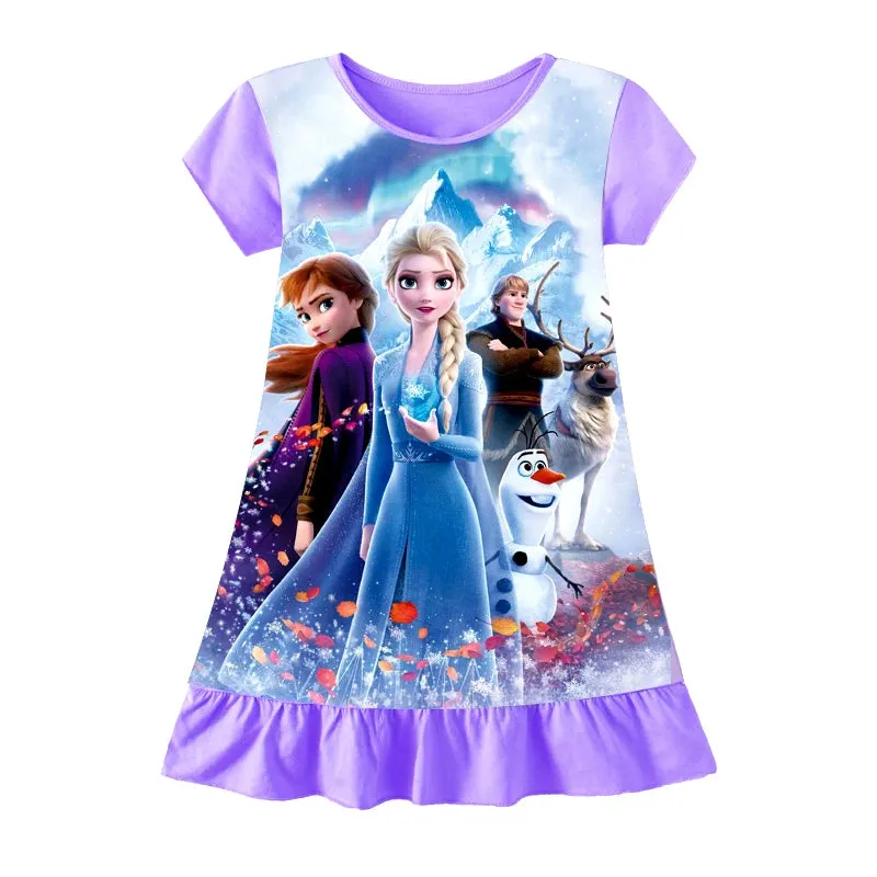 3-8Years New Summer Kids Cartoon Dress Sleepwear Mermaid Princess Belle Girls Printing Nightgowns Children Party Dresses Pajamas