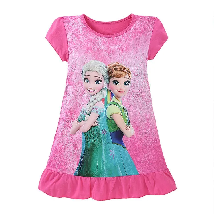 3-8Years New Summer Kids Cartoon Dress Sleepwear Mermaid Princess Belle Girls Printing Nightgowns Children Party Dresses Pajamas