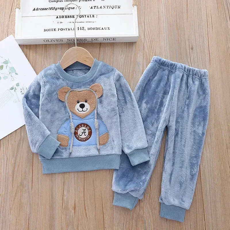 Autumn Winter Children Clothing Baby Pajamas Set Thick Flannel Fleece Child Sleepwear 2Pcs Sets Warm Home Suits Kids Clothes