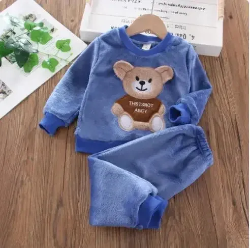 Autumn Winter Children Clothing Baby Pajamas Set Thick Flannel Fleece Child Sleepwear 2Pcs Sets Warm Home Suits Kids Clothes