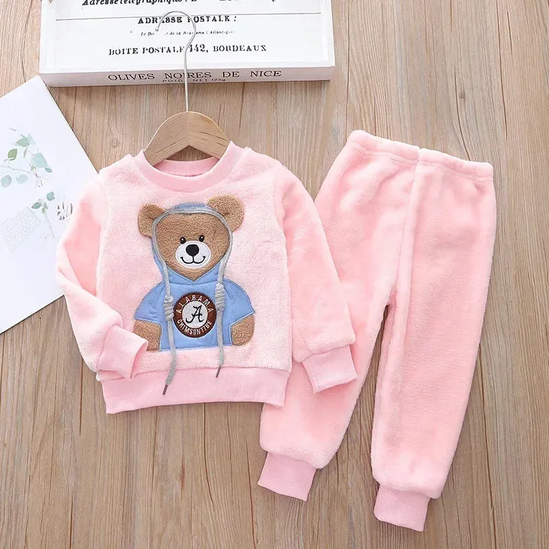 Autumn Winter Children Clothing Baby Pajamas Set Thick Flannel Fleece Child Sleepwear 2Pcs Sets Warm Home Suits Kids Clothes