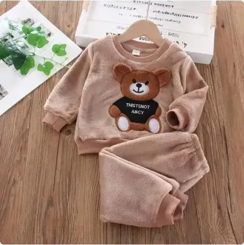 Autumn Winter Children Clothing Baby Pajamas Set Thick Flannel Fleece Child Sleepwear 2Pcs Sets Warm Home Suits Kids Clothes