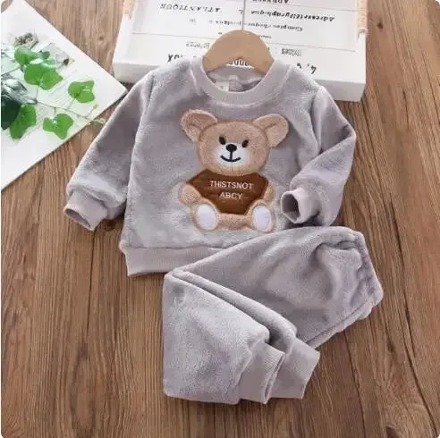 Autumn Winter Children Clothing Baby Pajamas Set Thick Flannel Fleece Child Sleepwear 2Pcs Sets Warm Home Suits Kids Clothes