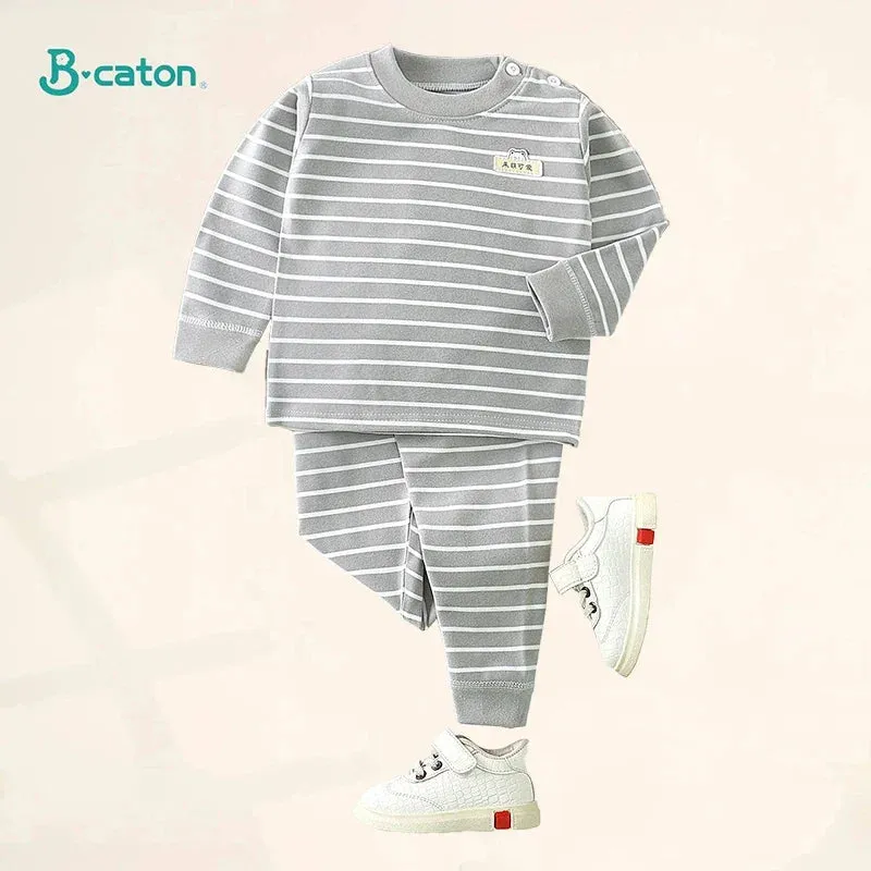 Autumn Winter Striped Pajamas for Kids Boy Girl Long Sleeve Cotton Children Sleepwear Thermal Child Underwear Long Johns Set