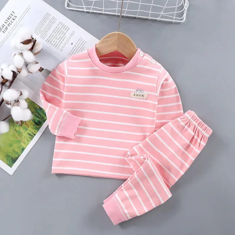 Autumn Winter Striped Pajamas for Kids Boy Girl Long Sleeve Cotton Children Sleepwear Thermal Child Underwear Long Johns Set