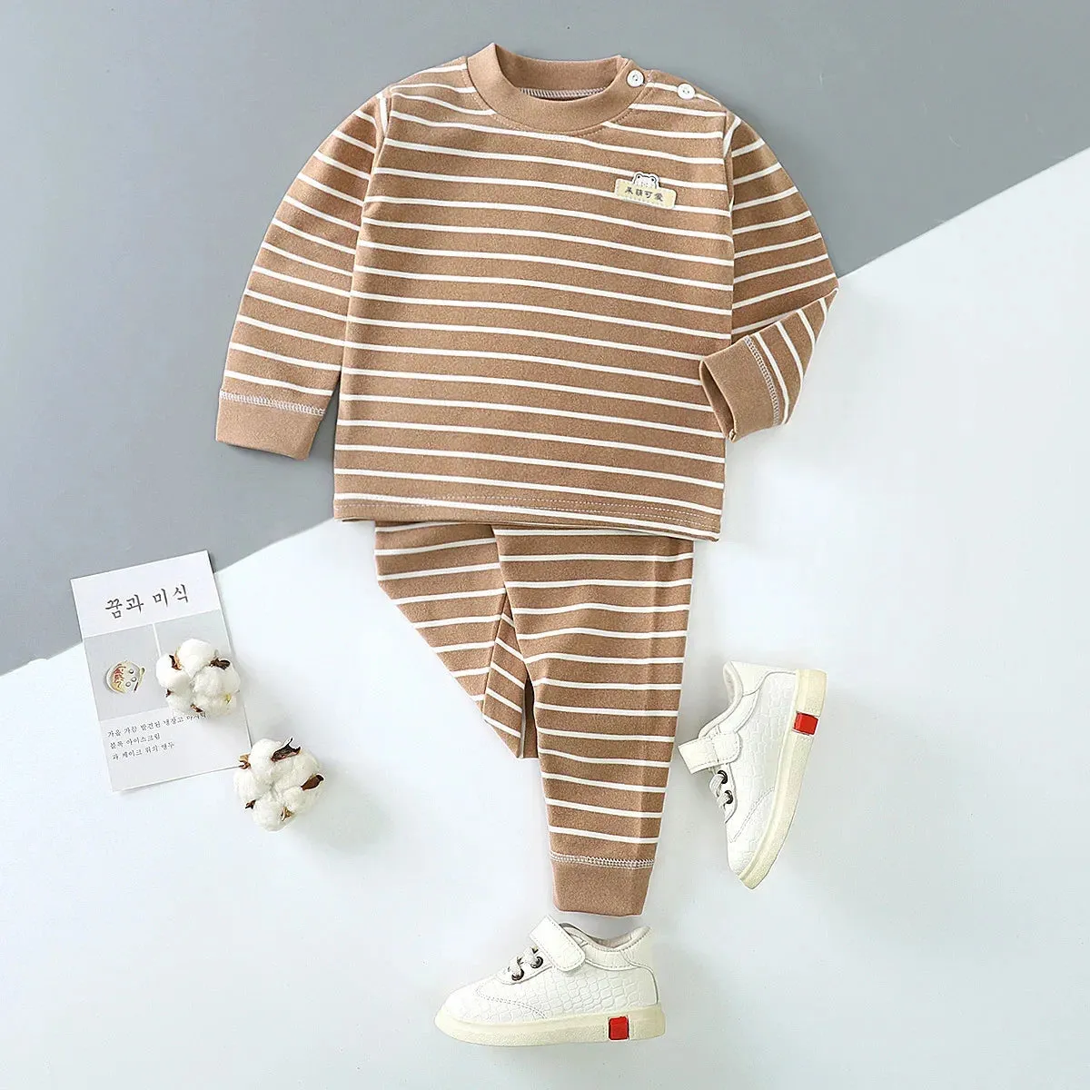 Autumn Winter Striped Pajamas for Kids Boy Girl Long Sleeve Cotton Children Sleepwear Thermal Child Underwear Long Johns Set