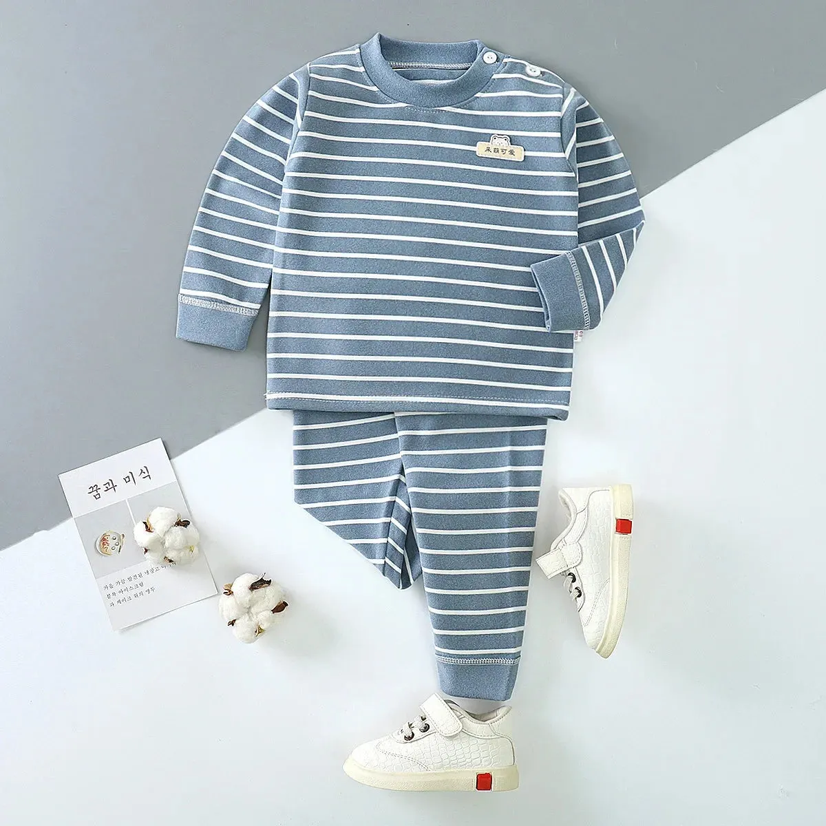 Autumn Winter Striped Pajamas for Kids Boy Girl Long Sleeve Cotton Children Sleepwear Thermal Child Underwear Long Johns Set