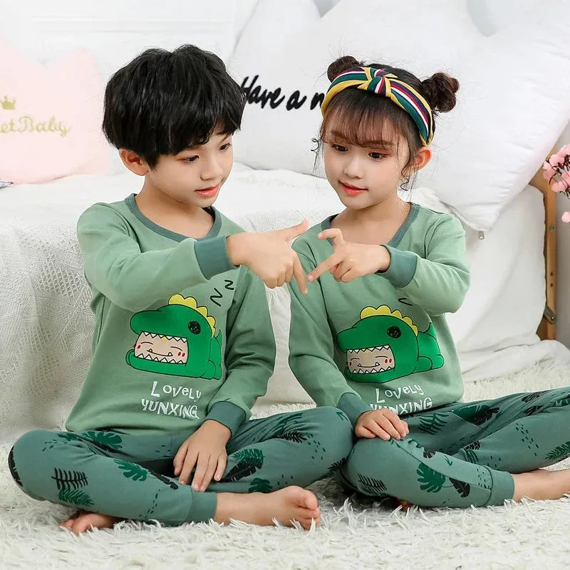 Baby Boys Girls Pajamas Autumn Animal Dinosaur Children's Clothing Sleepwear Cotton Pyjamas Sets For Kids 2 4 6 7 8 10 12 Years