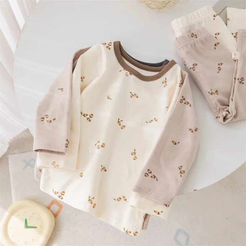 Baby Kid's Home Clothing Suit 1-5 Y Girls Printed Sleep Wear 2024 Autumn Boy's Cotton Pajamas 2Pcs Children's Underclothing