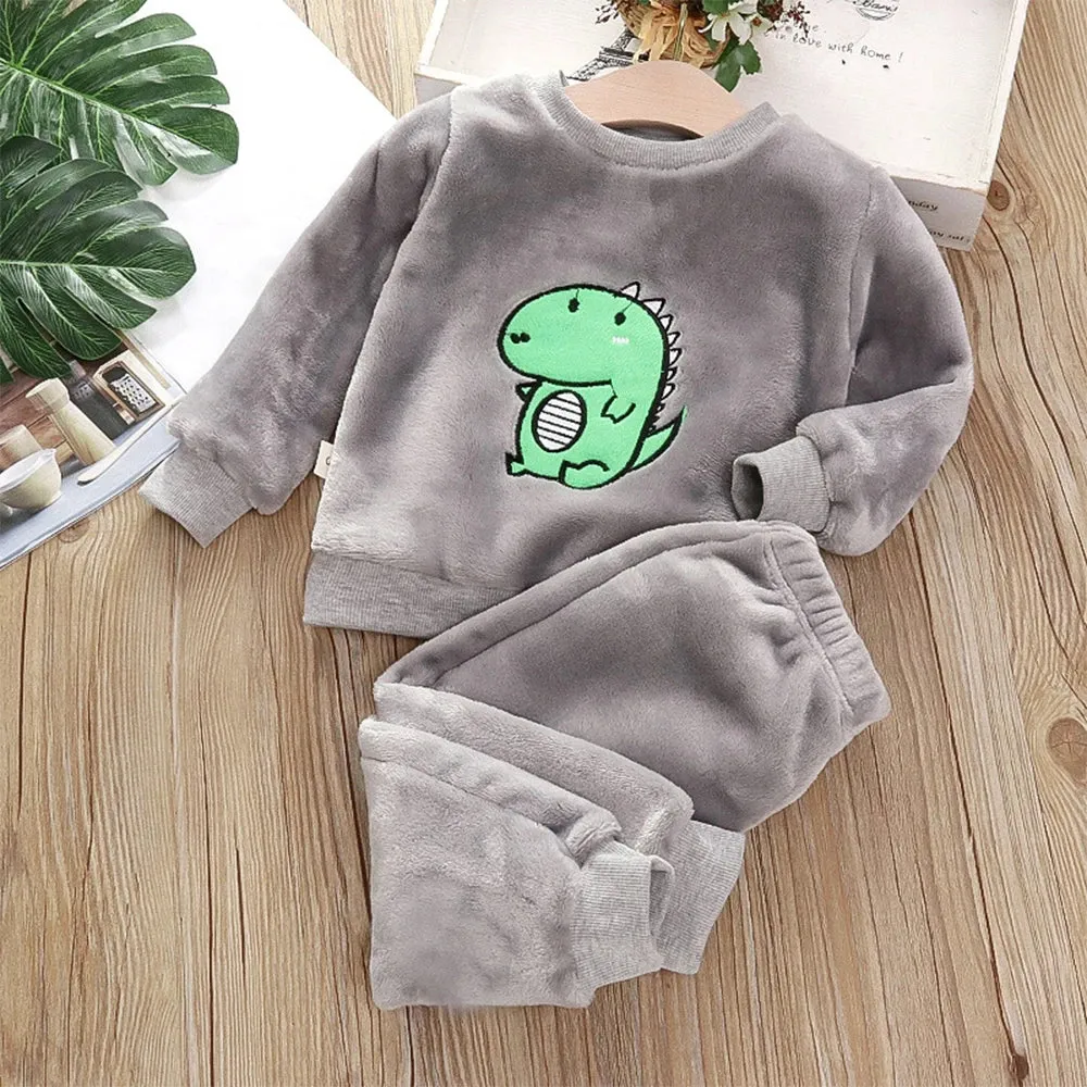 Bear Leader Coral Fleece Pajama Sets Baby Boys Girls Winter Plus Velvet Thick Flannel Homewear Children Warm Sleepwear Suit 2Pcs