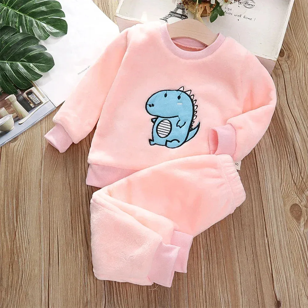 Bear Leader Coral Fleece Pajama Sets Baby Boys Girls Winter Plus Velvet Thick Flannel Homewear Children Warm Sleepwear Suit 2Pcs