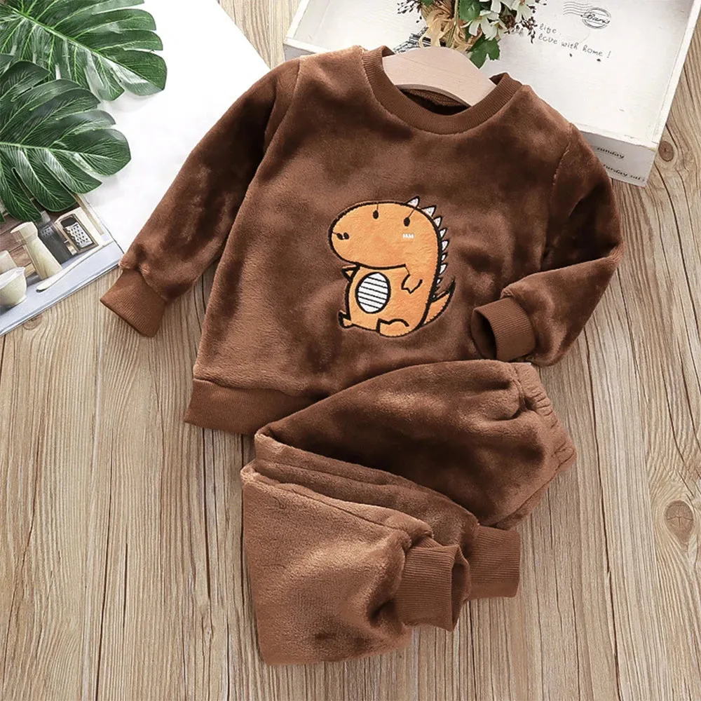 Bear Leader Coral Fleece Pajama Sets Baby Boys Girls Winter Plus Velvet Thick Flannel Homewear Children Warm Sleepwear Suit 2Pcs