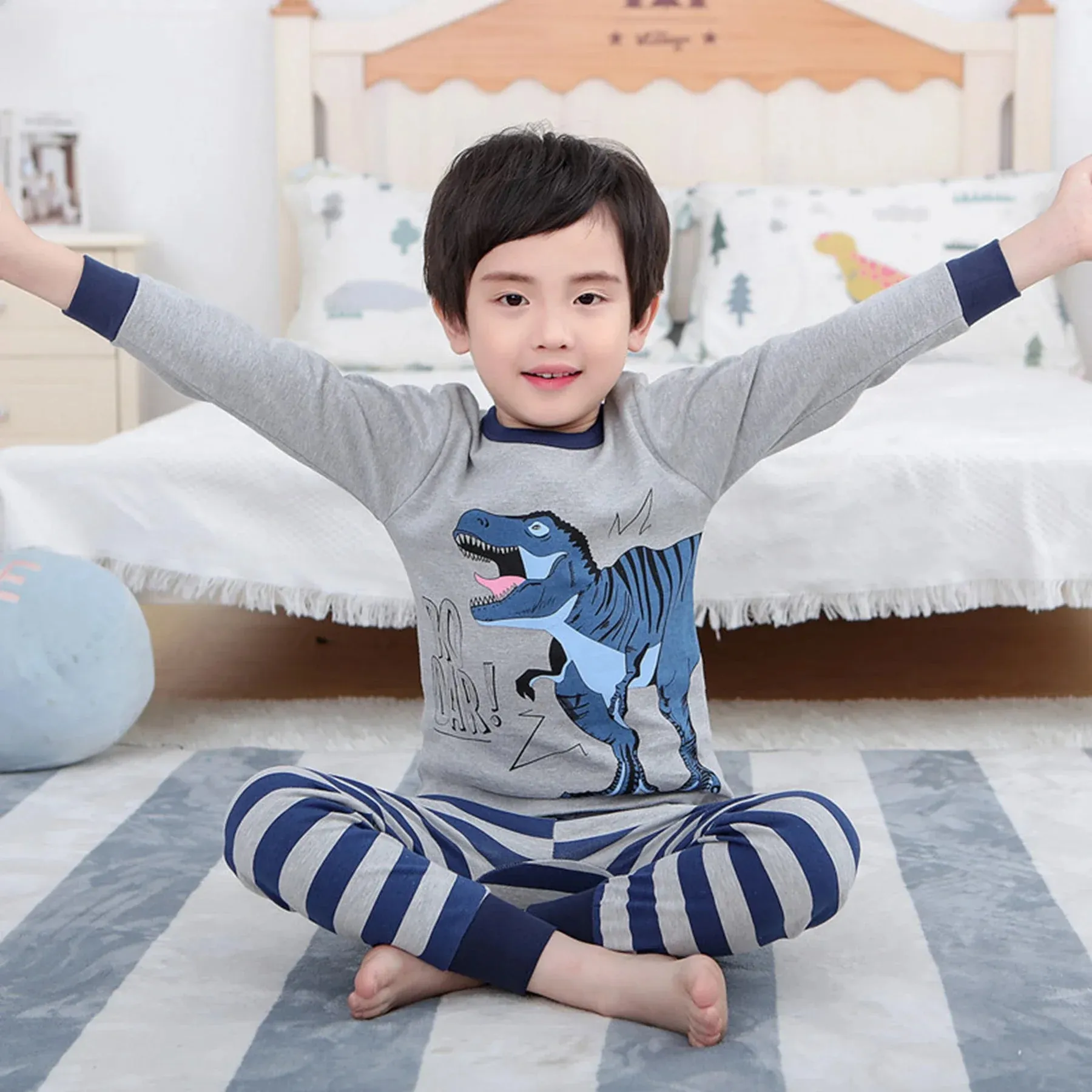 Boys Girls Pajamas Autumn Winter Long Sleeve Children's Clothing Sleepwear Cotton Pyjamas Sets for Kids 2 4 6 8 10 12 Years