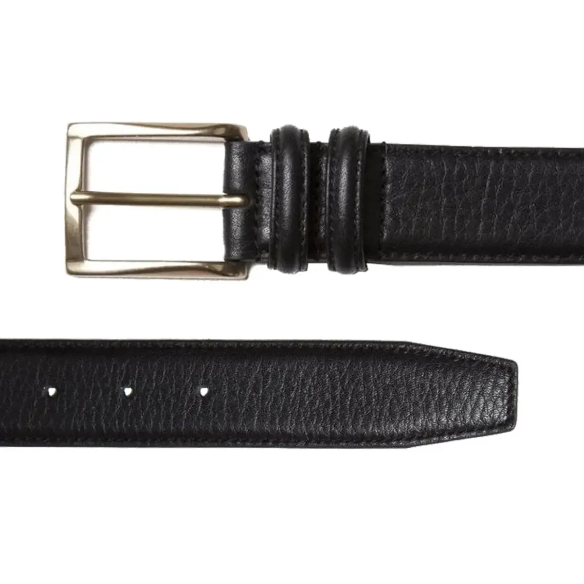 Brass Buckle Calf Leather Belt  - Black