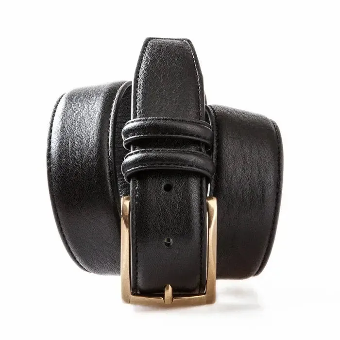 Brass Buckle Calf Leather Belt  - Black