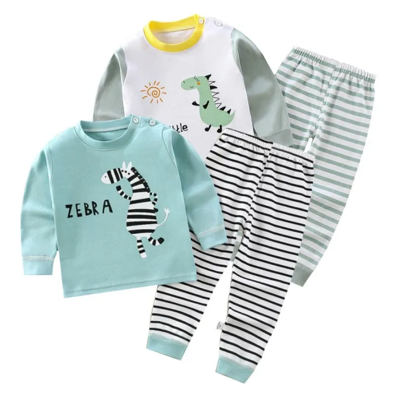 Cartoon Print Pajama Suit Tops Pants 2-piece Set Underwear Kids Boys Girls Baby Cotton Sleepwear Spring Autumn Clothes 1-6 Year